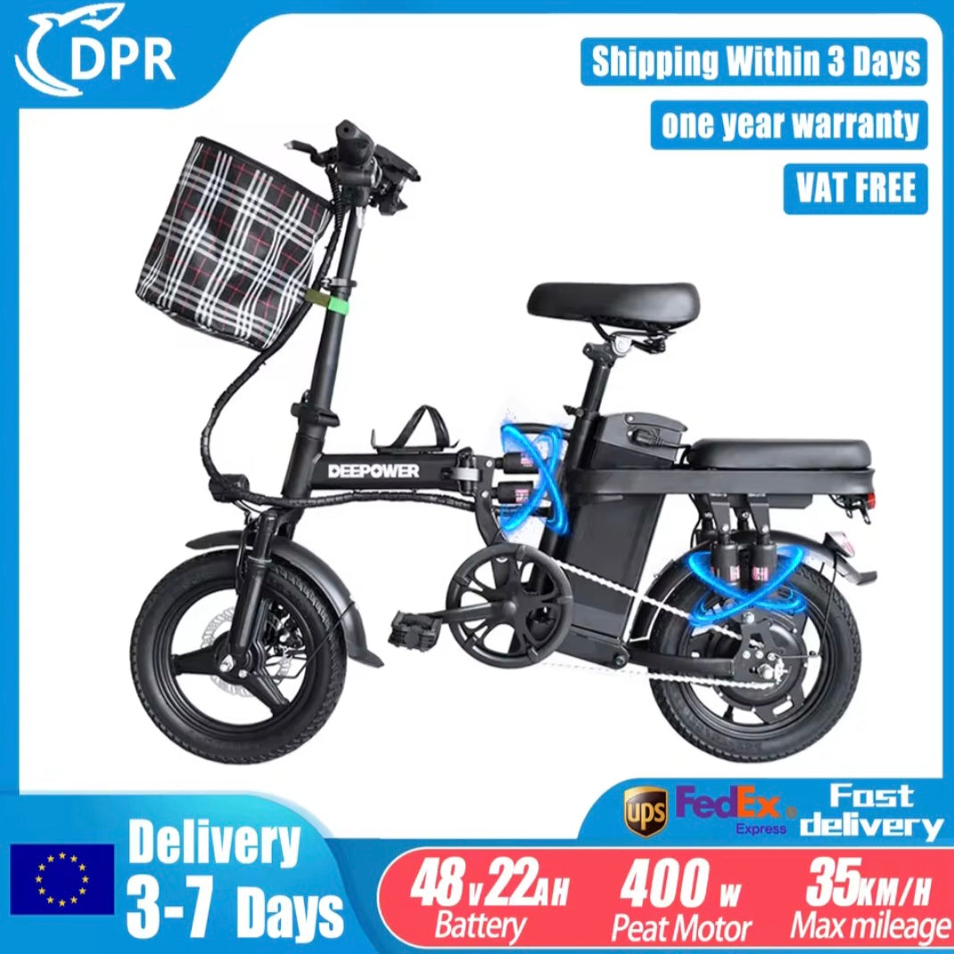DEEPOWER K306 Electric Bike 400W 48V 22AH Folding Electric Bicycle With Basket Mini Ebike for Urban Commuter Lightweight Bicycle