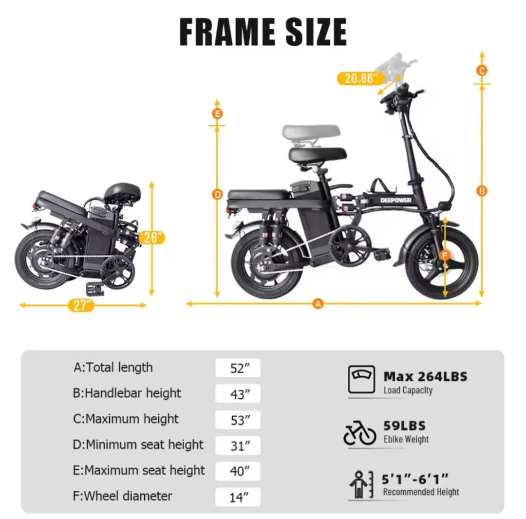 DEEPOWER K306 Electric Bike 400W 48V 22AH Folding Electric Bicycle With Basket Mini Ebike for Urban Commuter Lightweight Bicycle