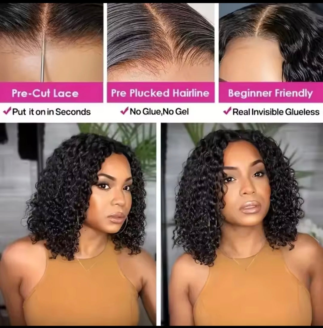 4x4 Put On And Go Glueless Bob Wigs Human Hair Curly For Women Pre Plucked Pre Cut Lace Ready To Wear Kinky Curly Lace Front Wig