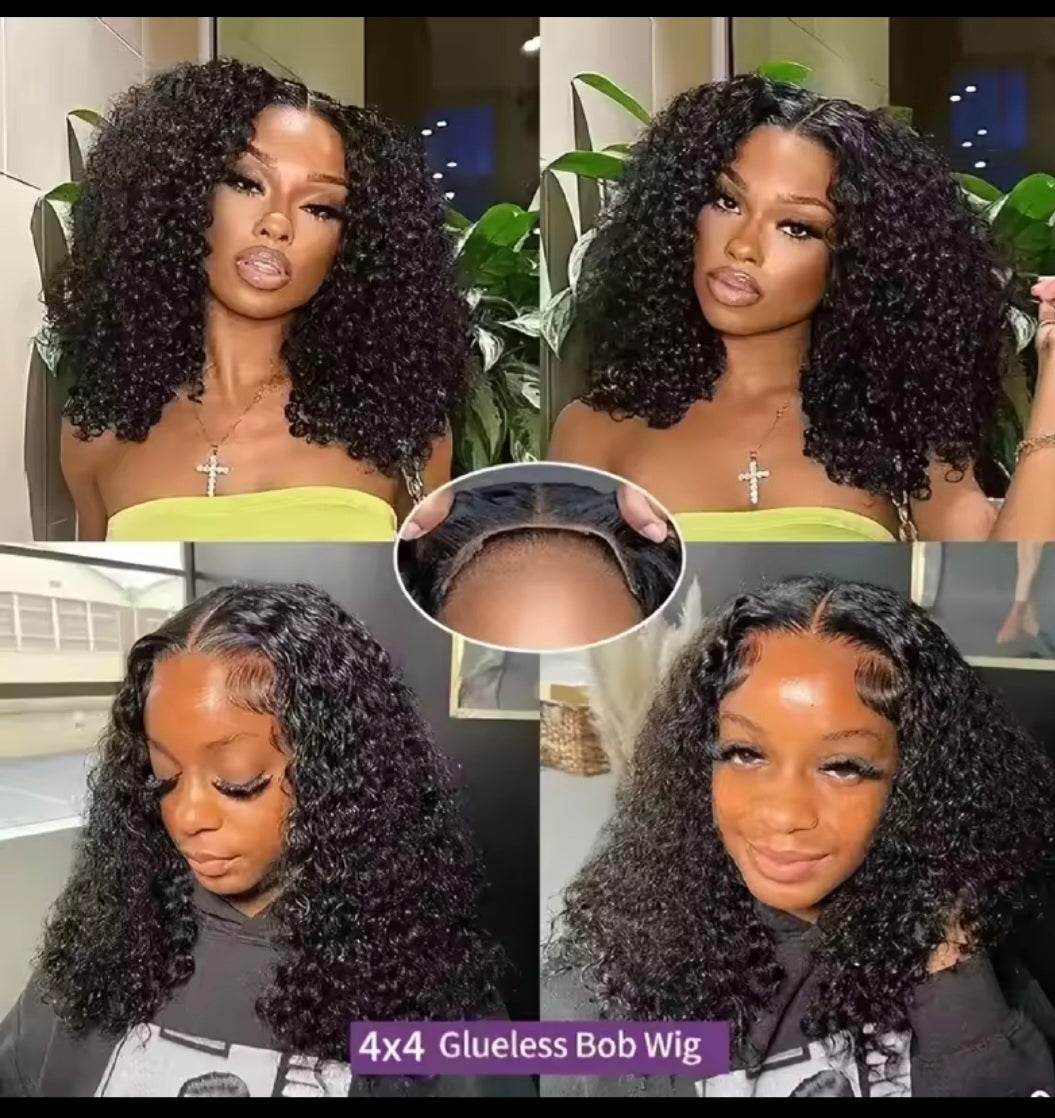 4x4 Put On And Go Glueless Bob Wigs Human Hair Curly For Women Pre Plucked Pre Cut Lace Ready To Wear Kinky Curly Lace Front Wig
